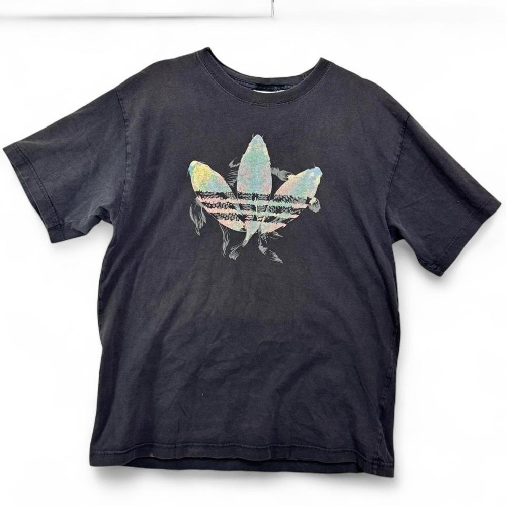 Adidas Trefoil Koi Fish Graphic Tee Black Sz M‎ Streetwear Y2K Skate Punk Active